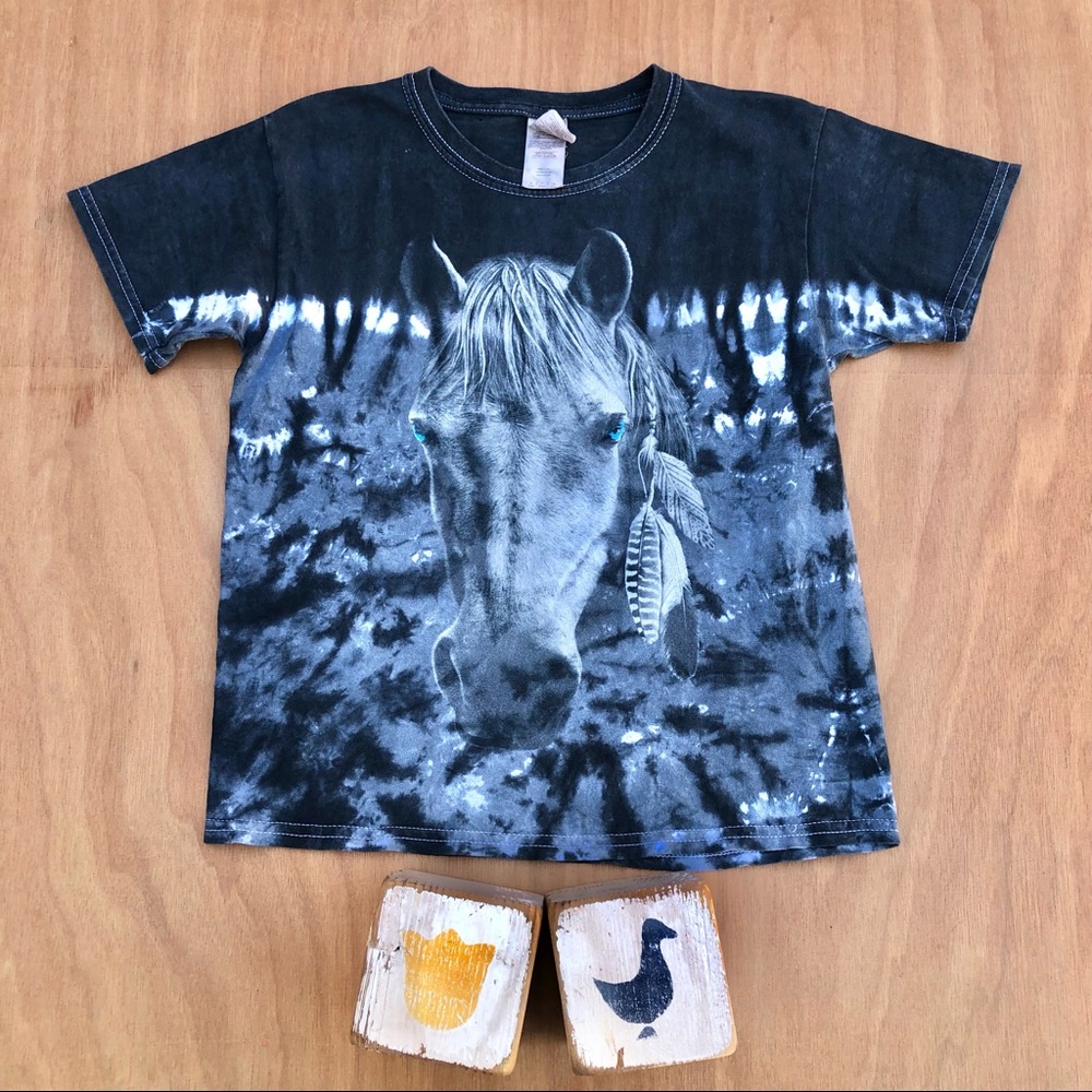 Vintage Gildan Girls Horse Tie Dye Tee Shirt size Small